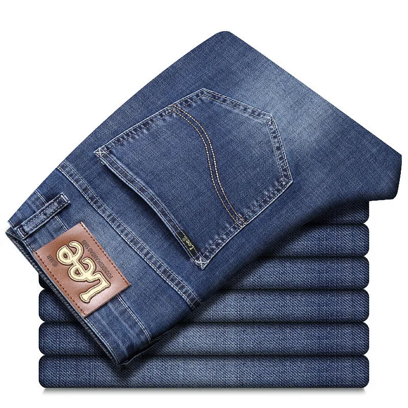 Mid waist Blue Casual Pants Men 