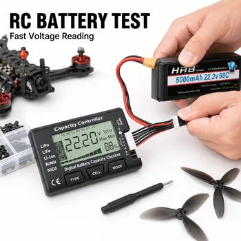 Tester Digitale di Capacità della Batteria, Misuratore di Tensione RC per Pacchi Ricaricabili LiPo, LiFe, Li-Ion, NiMH, NiCd