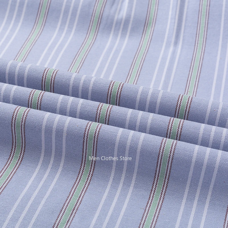 Men's Summer Short Sleeved Shirt Oxford Cotton Plaid Stripe Solid Color Comfortable Breathable Business Leisure Men Clothes 5