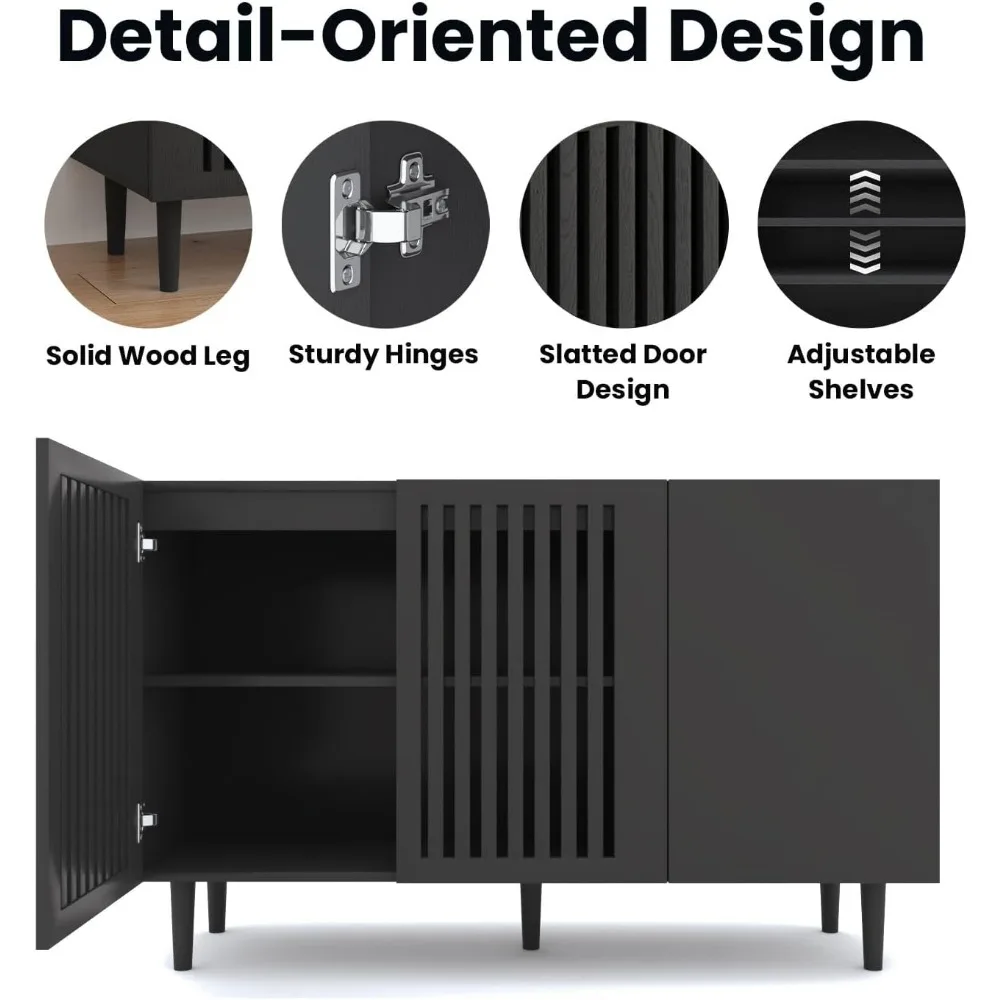 Modern Storage Cabinet, 94.4" Buffet Cabinet with 3 DIY Doors and Adjustable Shelf, Sideboard Coffee Bar Cabinet with Solid Wood 5