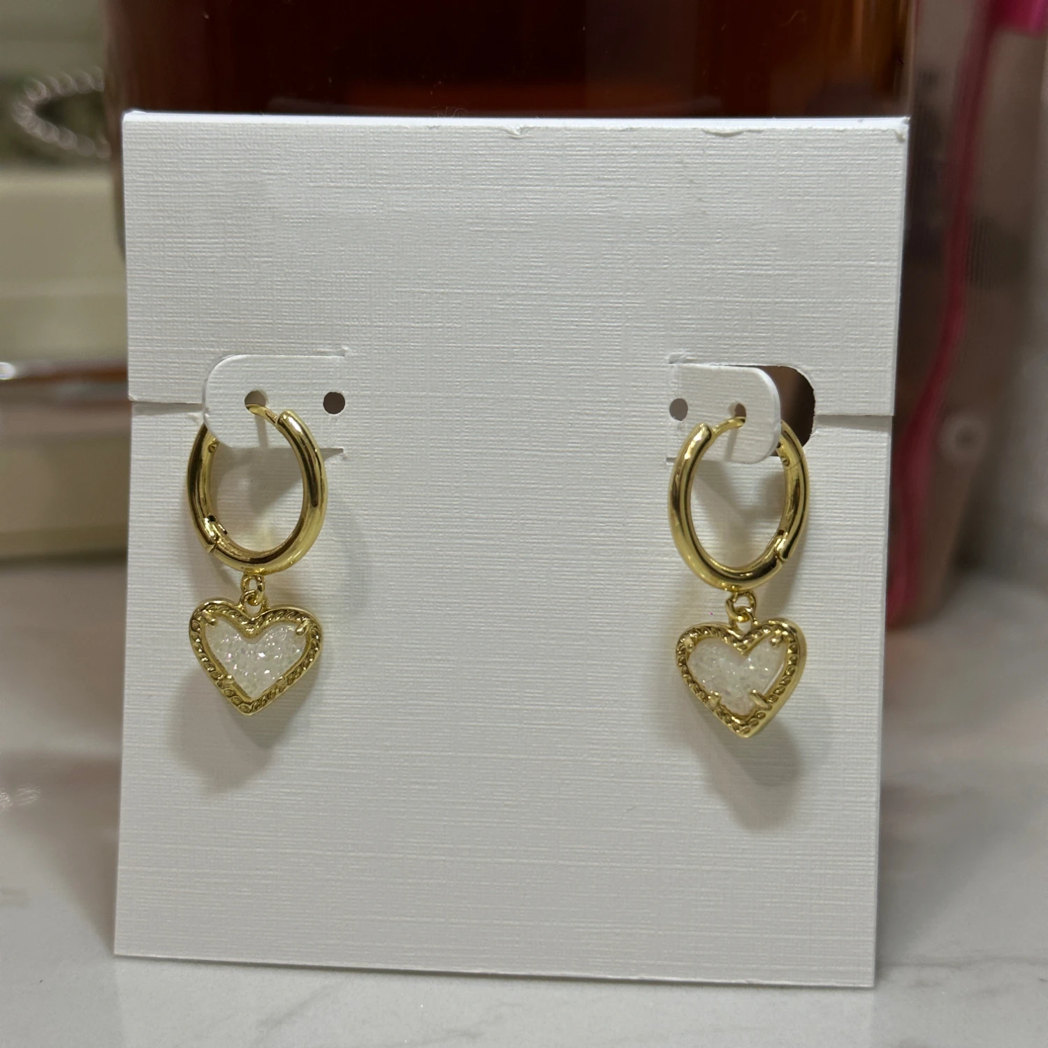 YEEVAA Heart Huggie Crystal Stone Drusy Hoop Earrings for Women Girls Fashion Jewelry, Unique Gifts 4