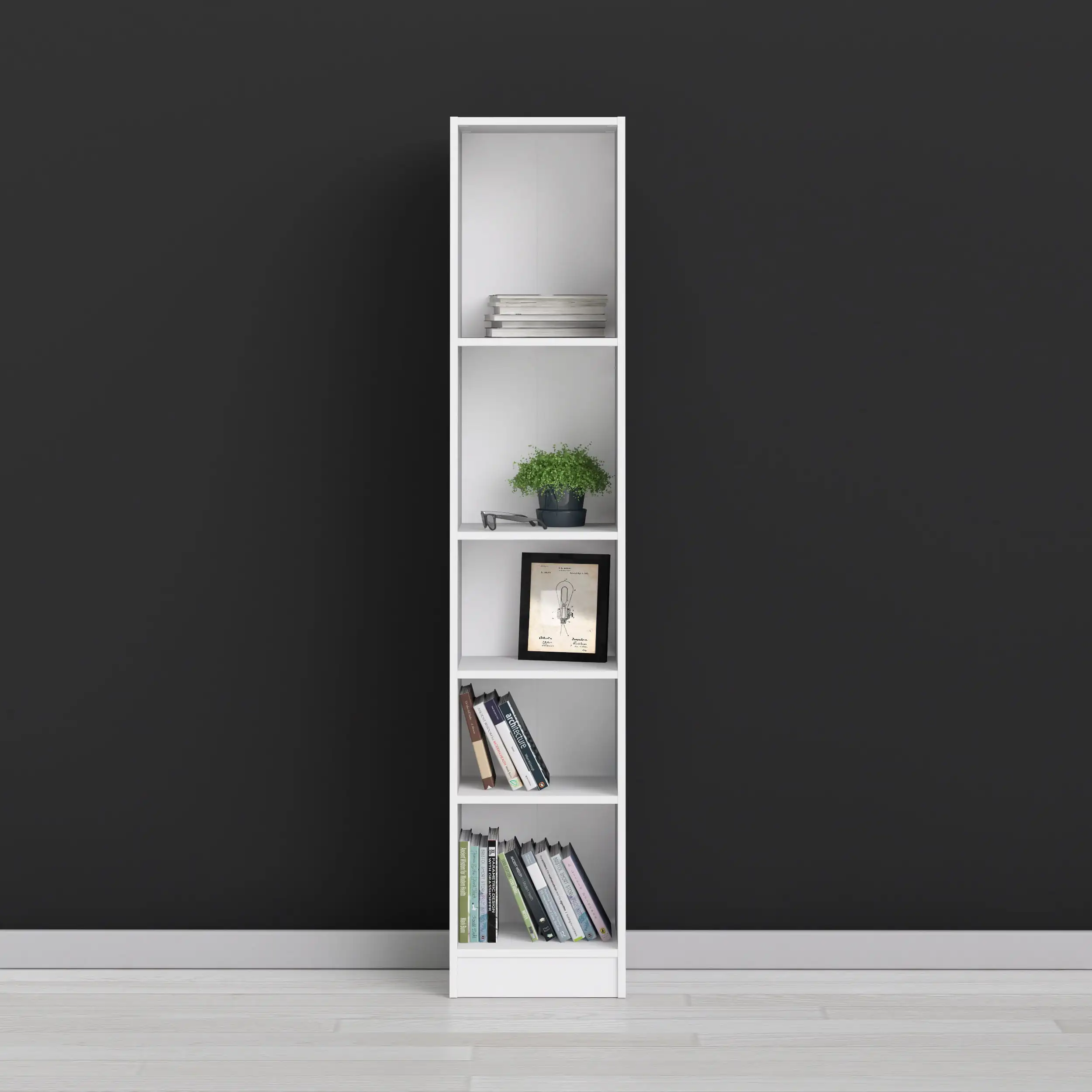 

Element Collection Tall Narrow 5 Shelf Bookcase, White