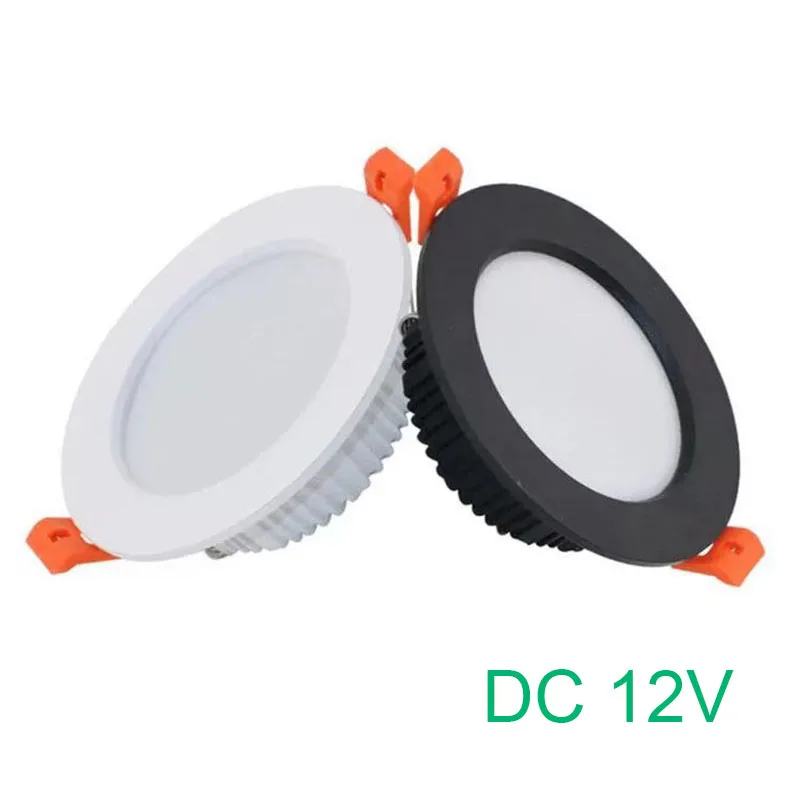 DC 12V LED downlight ceiling light spotlight 3W 7W 9W 12W recessed grille ultra-thin downlight round black white ultra bright 3w 6w 9w 12w 15w 25w dimmable led ceiling recessed downlight round panel light 85 265v led panel bulb lamp light