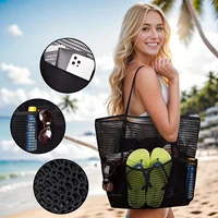 Sac fourre-tout de plage de grande capacité pour femmes – Sac à bandoulière tissé en polyester durable avec dessus ouvert pour les voyages, le shopping 3