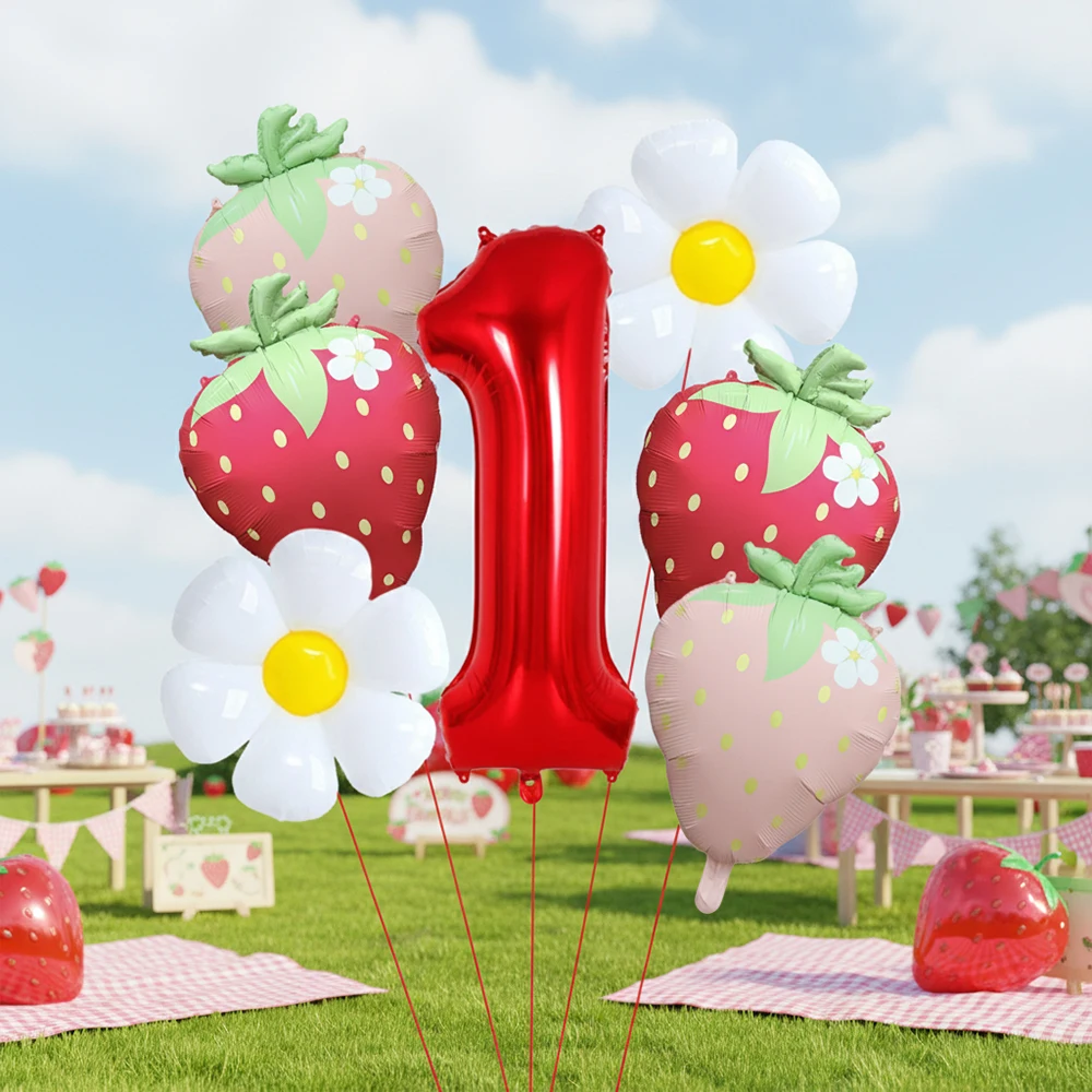Erdbeer-Party-Dekoration Rote Zahlen 1-9 Folien-Geburtstagsballon-Set Erdbeer-Girlande für Mädchen Süße Erste Geburtstags-Deko – Detail 15