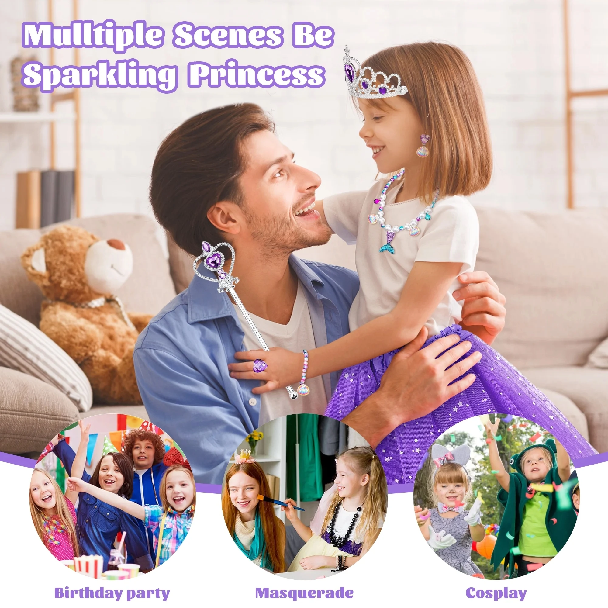 Girl Princess Toy, Dress Up Toy Set for Little Girls, Jewelry, Crown and Shoes, Princess Pretend Play Toy Gift For 2 3 4 5 6 6