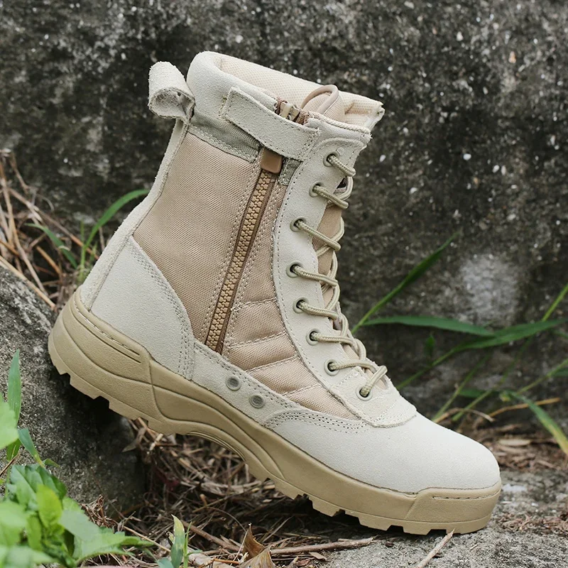 Mannen Tactische Militaire Leger Laarzen Ademend Leer Mesh Hoge Top Toevallige Woestijn Werkschoenen Heren SWAT Ankle Combat Boot