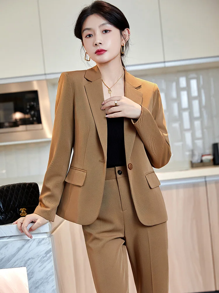 Autumn Winter Long Sleeve Pink Suit Woman Professional Female Slim-fit Single Button Jacket Trousers Two Piece Suit For Women