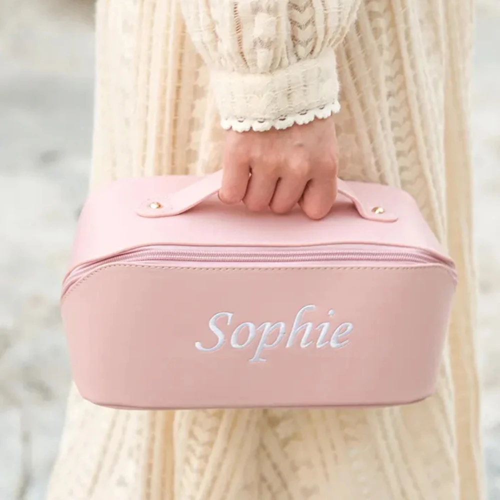 Trousse de maquillage en PU avec nom brodé, sac en poudre pour demoiselle d'honneur de mariage, sacs de rangement personnalisés - AliExpress