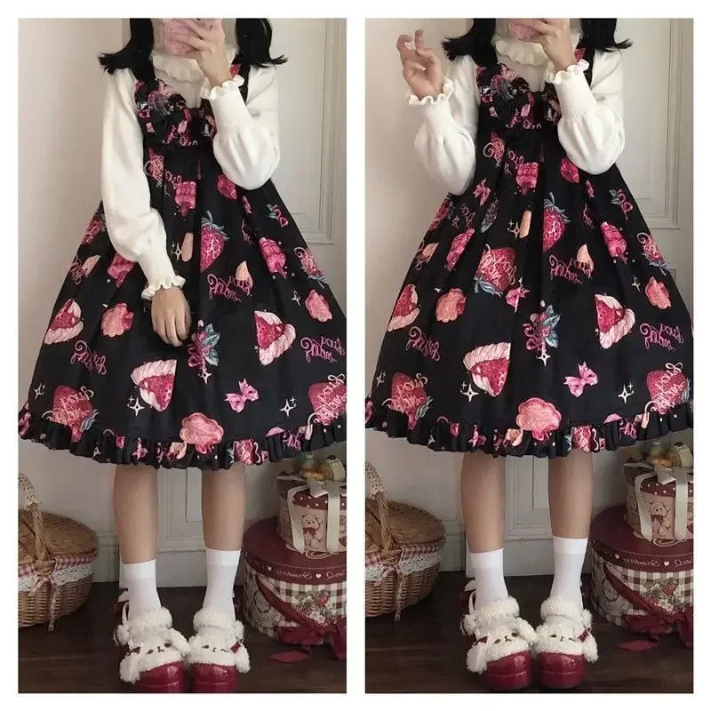 Japanese Lolita Dress Kawaii Skirt Sweet Ladies Party Strawberry Jsk Women Suspender Cosplay Costumes Платье Лолита Y2k Clothes