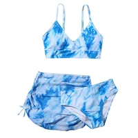 Tie Dyeing Printing Swimwear 8-14Y Girls Summer Floral Swimsuit Cute Crisscross Girls 3 Piece Swimsuit Kids Bathing Suit 아기수영복 5