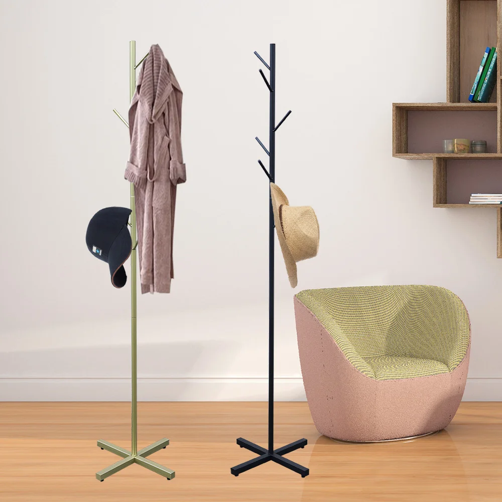 Modern Metal Coat Rack Free Standing 7 Hooks Hall Tree in Corner Hat Hanger & Coat Racks Stand Entryway Organizer
