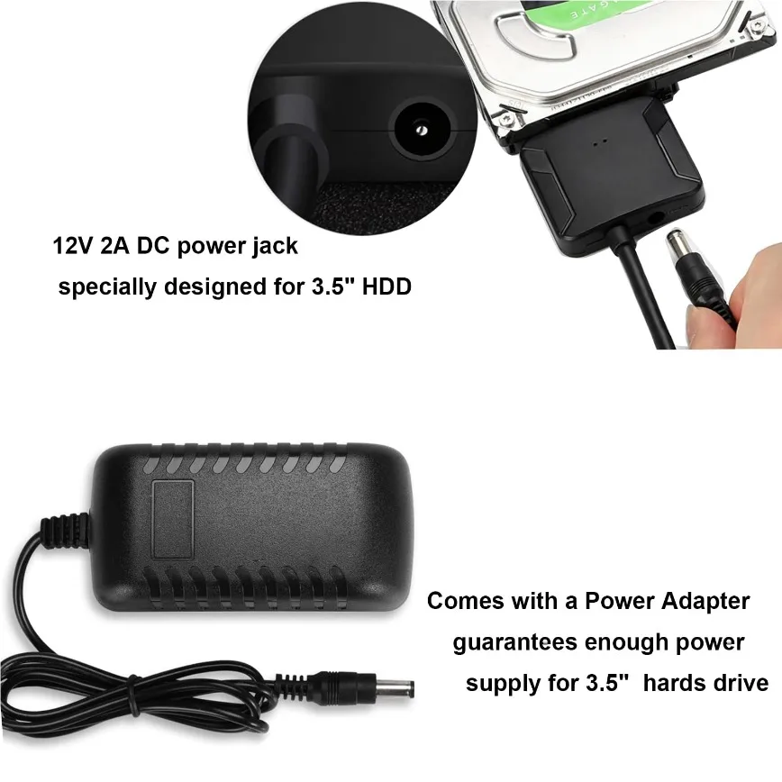 SATA to USB 3.0 Cable Adapter USB 3.0 to SATA External Hard Drive Converter With EU/US/UK Power Supply For 2.5