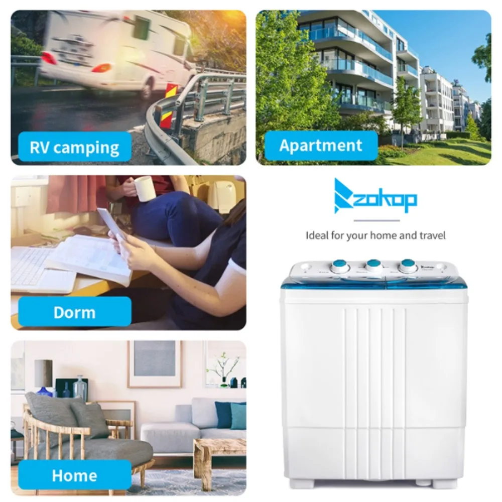 Washing Machine, with Built-in Drain Pump 20Lbs Semi-automatic Twin Tube for Apartment, Dorms, and More, Washing Machine
