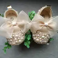 Dollbling Bling Pears Fewelry Baby Girl Shoes Hair Bows First Walker Newborn Family Photos Wedding Ballet Children Dancing 2