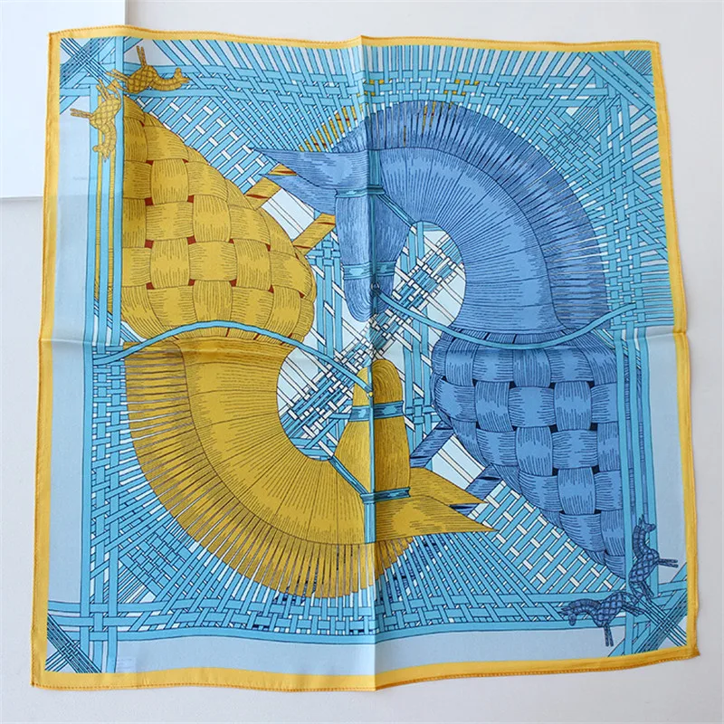 

100% Pure Silk Scarf Women Two Horses Weaving Love Square Scarves Small Head Handkerchief Wholesale Foulards Hijab Wraps 53CM