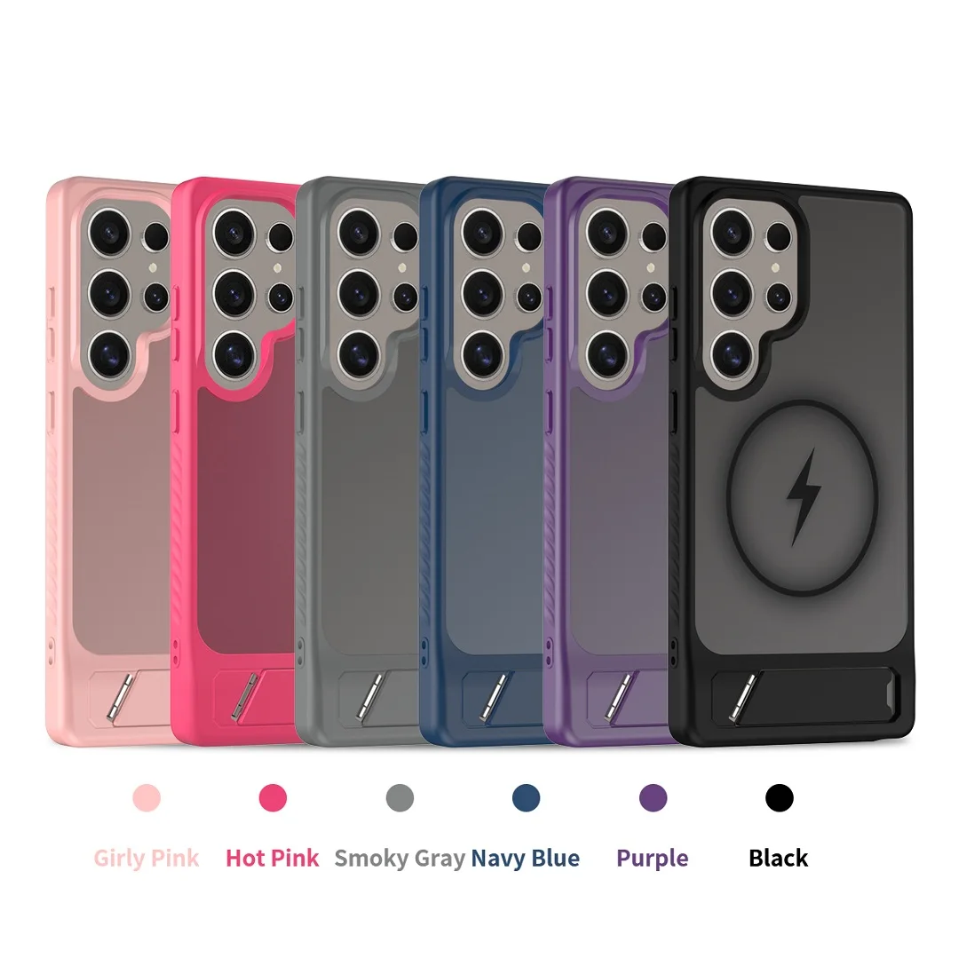 Luxury Magnetic Wireless Charging Kickstand Phone Case with Folding Holder
