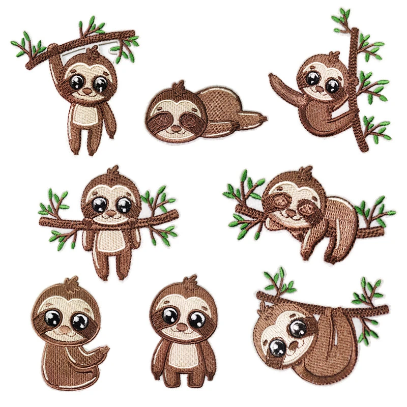 Cartoon Sloth Patches Embroidered Iron On Animal Stickers for Kids
