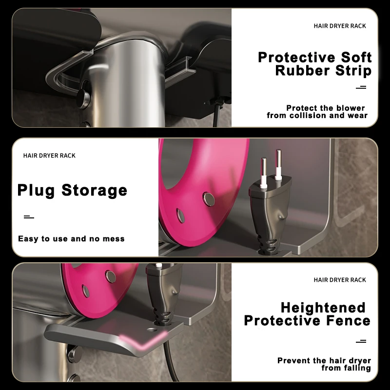 Hair Dryer Holder Space Aluminum Bathroom Organizing Rack Dyson Haartrockner Hanger Wall-mounted Universal Hairdryer Holder Hook hair dryer holder