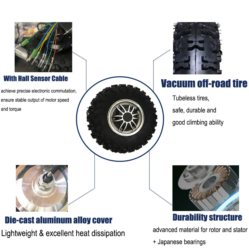 13 Inch High Speed Single Shaft Brushless Electric Motors Controller Kits 250W-1000W BLDC Electric Hub Motor With Off-Road Tire