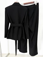 HIGH STREET Newest Fashion 2026 Designer Suit Set Women's Contrast Stitching Belted Blazer Pants Suit 2pcs - Image 4