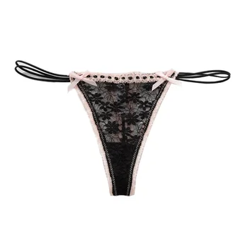 Lace Bow Panties Low Waist Panties Daily Wear Home Wear Solid Color All Seasons Breathable Casual Medium Elasticity 5