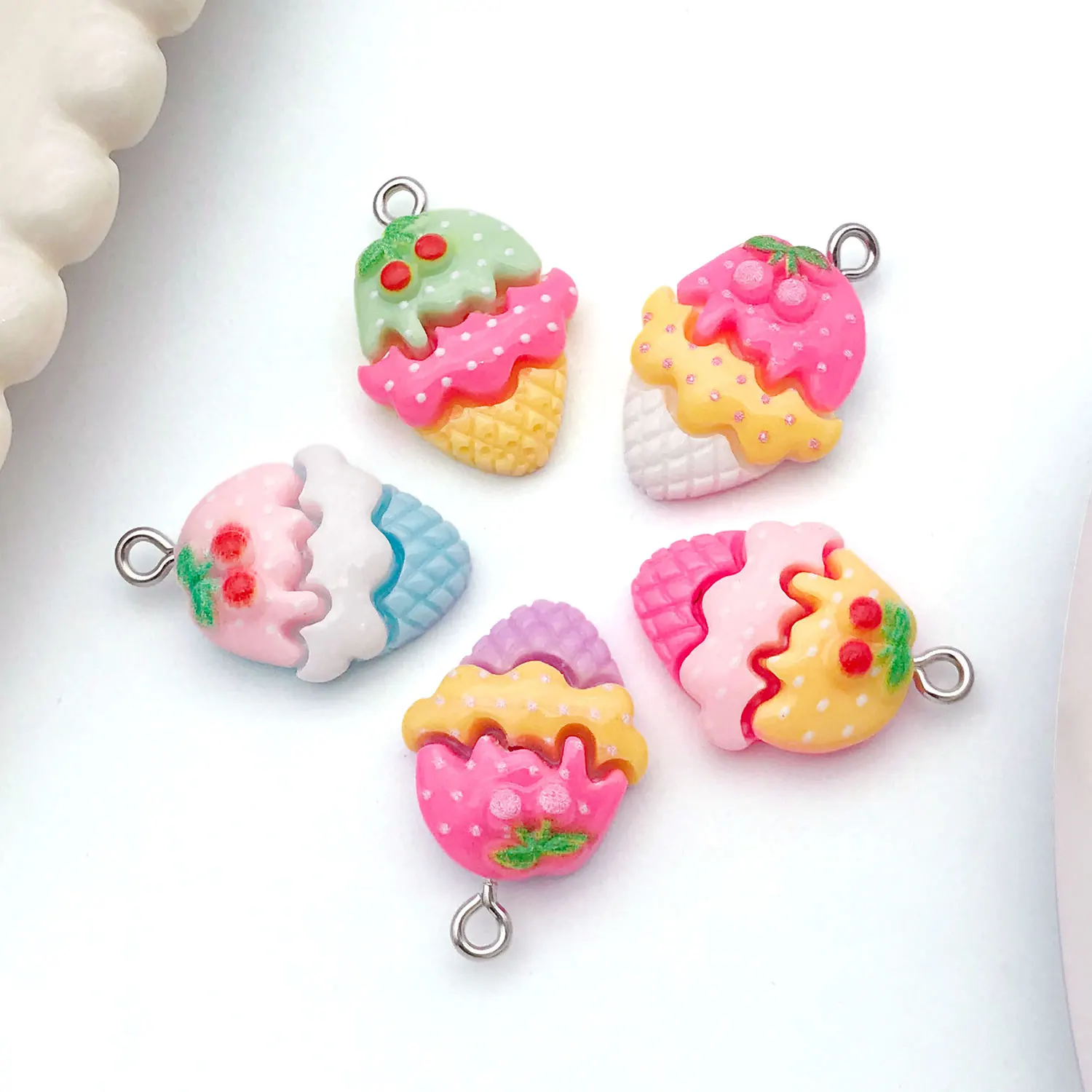 Cherry Ice Cream Charms Set - DIY Jewelry & Craft Embellishments