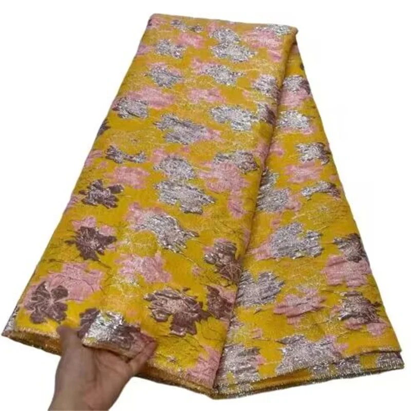 

African Jacquard Lace Fabric Nigerian Brocade Gilding Material Floral Organza Tulle Mesh French Net Brocard Tissu 5Yard Yellow