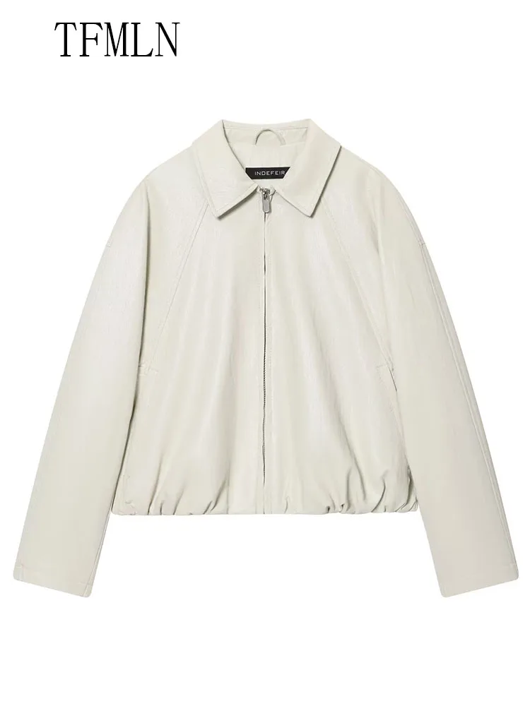 High Street Women Faux Leather Jackets 2025 Autumn Fashion Causal Lapel Long Sleeve Loose Coats Vintage Female Zipper Outwear