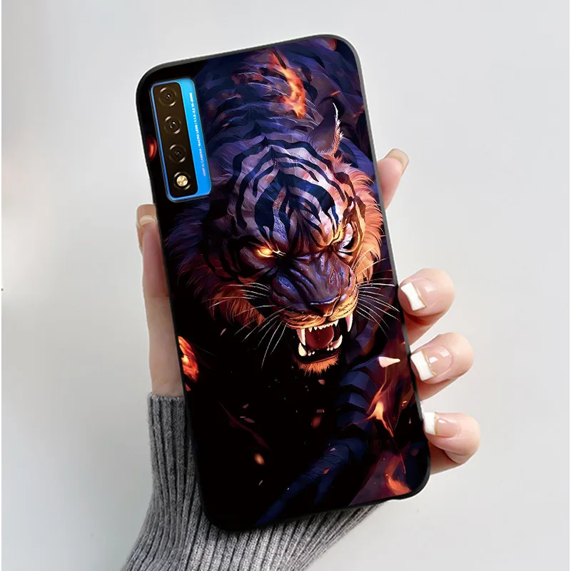Floral Pattern Shockproof Case - Fashion Cartoon Design, Soft Black Cover