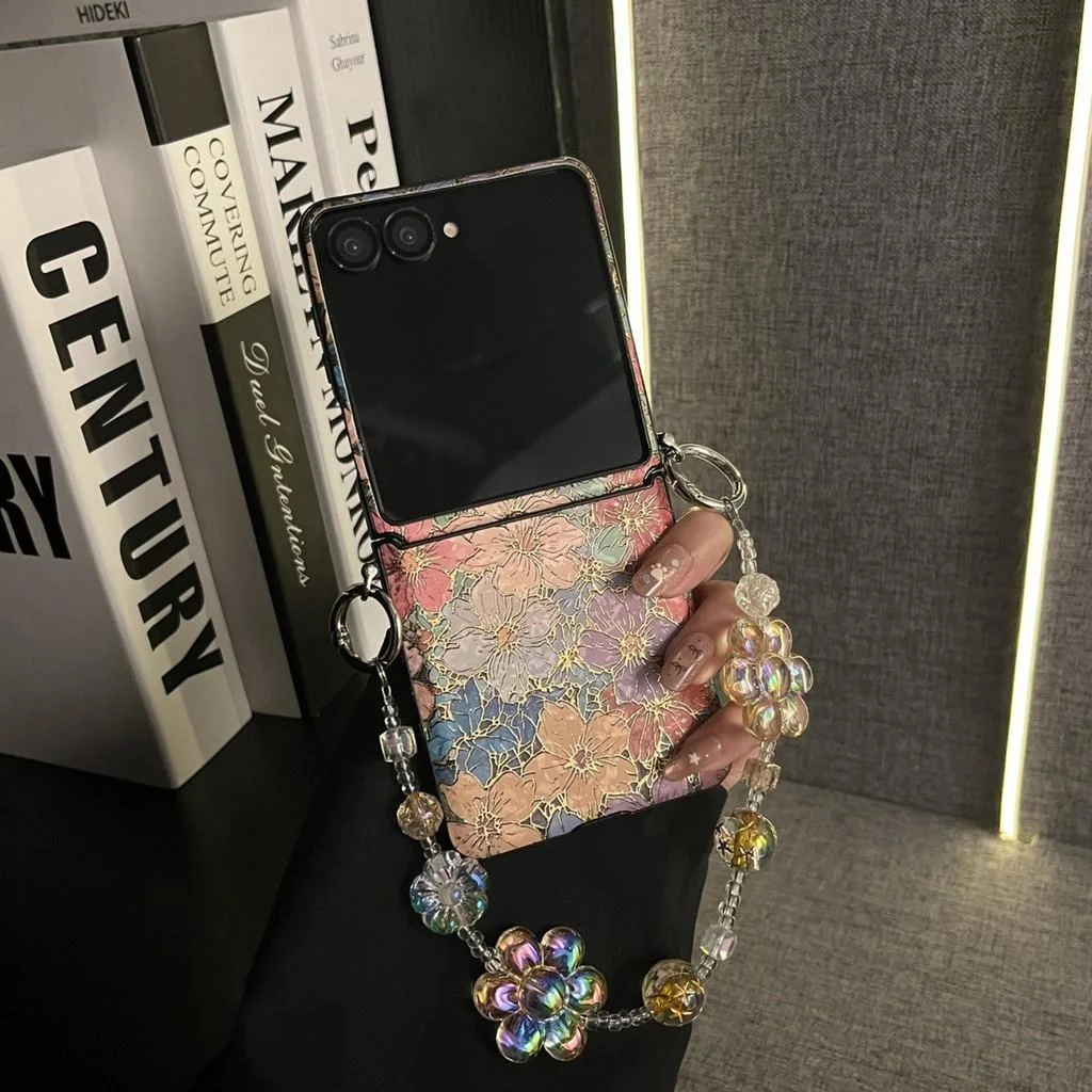 Korean Luxury Retro Blue Flower Rope Phone Case - Shockproof Back Cover