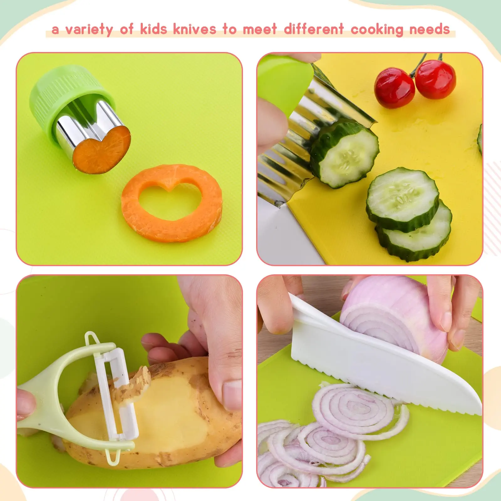 13Pcs Montessori Kitchen Tools Set Cookware Baking Toy Kids Safe Knifes With Cutting Board for Toddlers Real Cooking Accessories 4