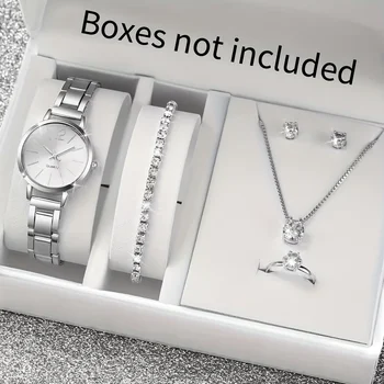 6 Pçs/set Moda Feminina Relógio de Quartzo Banda de Aço Inoxidável Relógios de Pulso Conjunto de Jóias de Diamante (Sem Caixa) 1