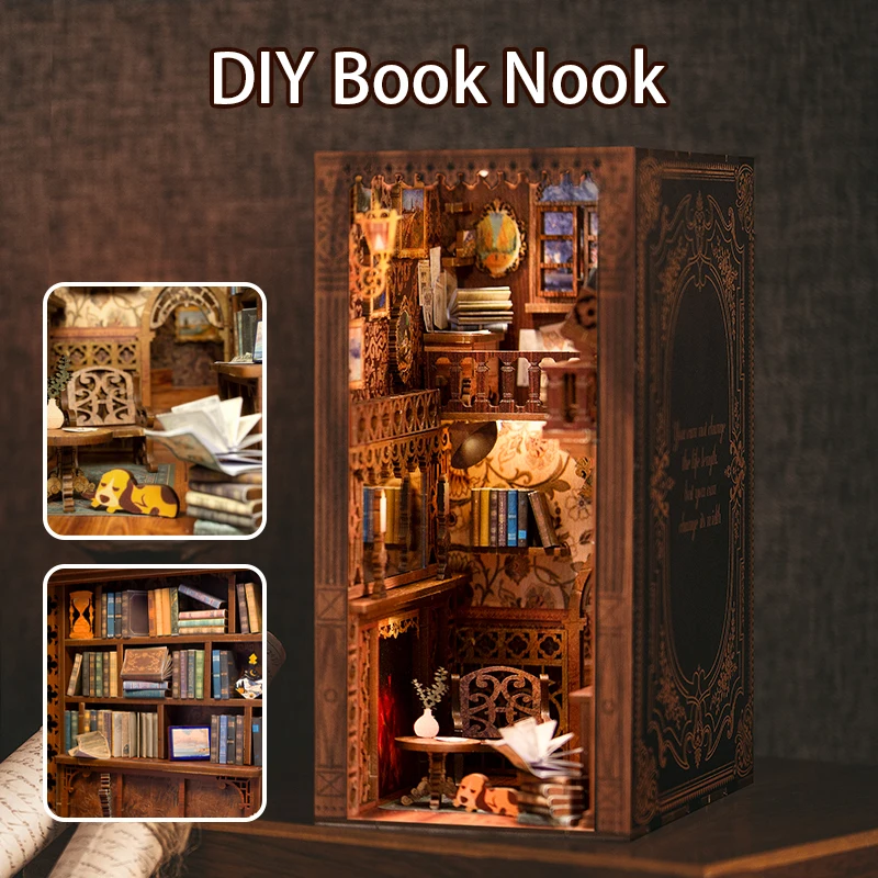 Cutefun DIY Book Nook Shelf Insert Kits Eternal Bookstore Wooden Miniature House with Furniture LED For Children Birthday customchina factory retail custom children toy display cardboard stand fsc cardboard floor display shelf