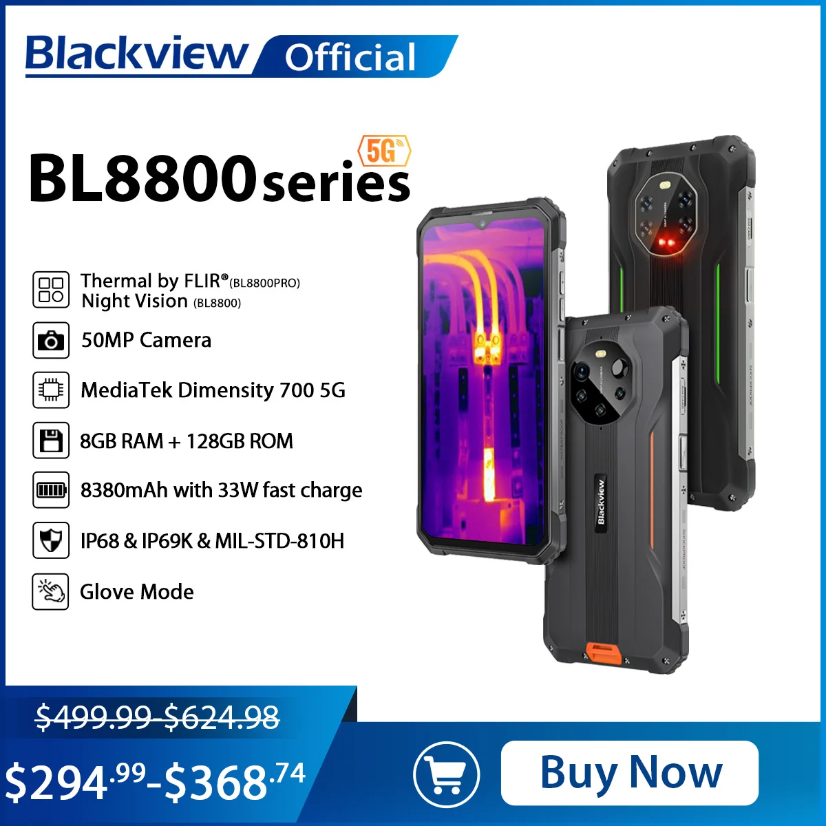 Blackview BL8800 Night Vision & BL8800 Pro 5G Rugged Phone Thermal Imaging Camera FLIR® Smartphone 6.58 1