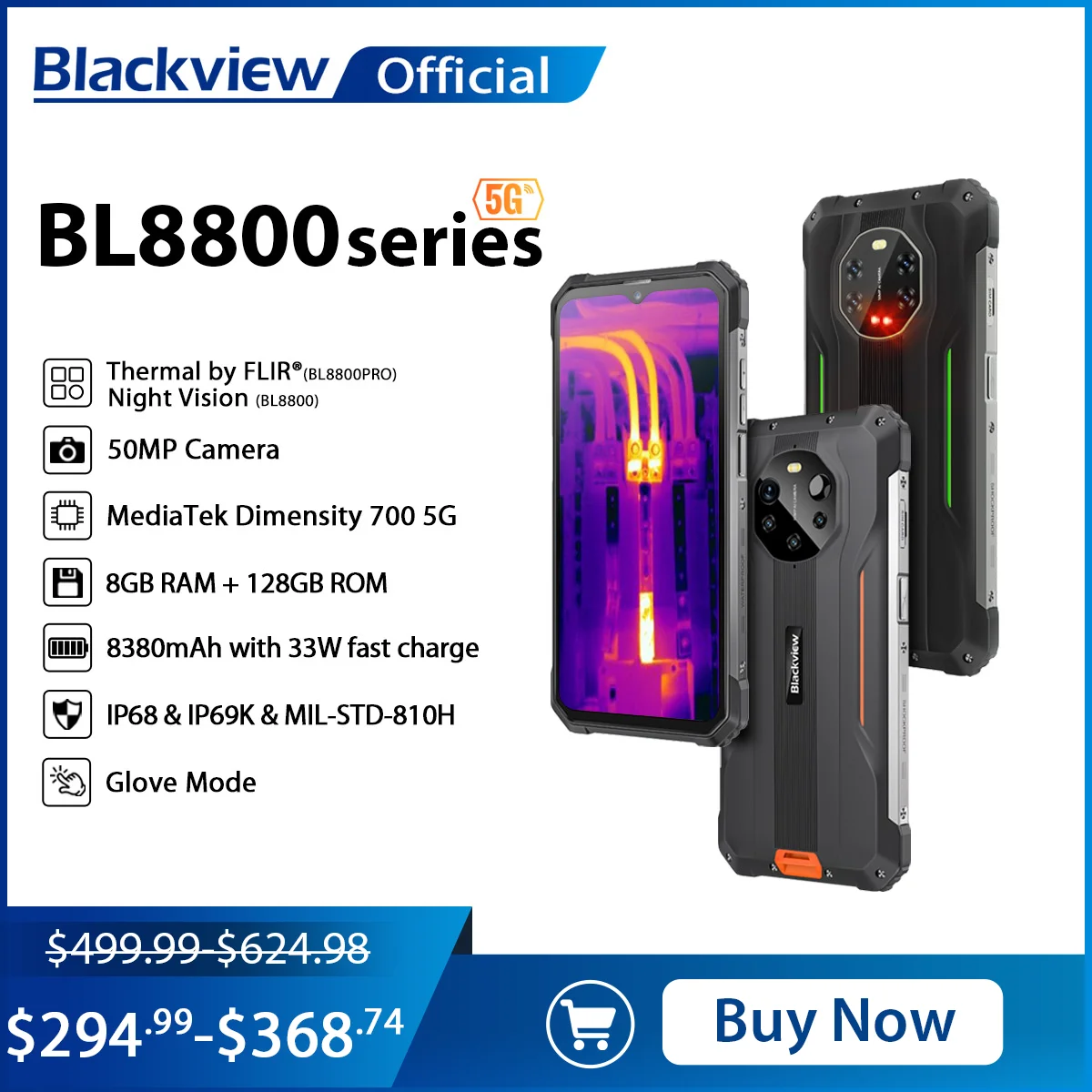 Blackview Bl8800 Pro Rugged Thermal Imaging Camera Phone, World Premiere Smartphone 5g, 6.58