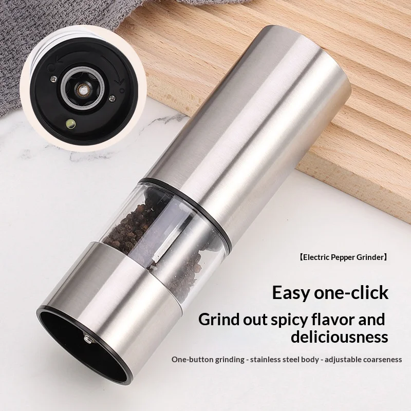 Battery Operated Electric Salt And Pepper Grinder Set Stainless Steel Mills with LED Light for Kitchen 3