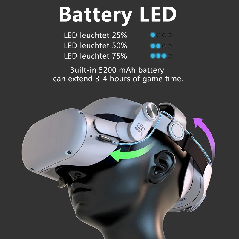 5200mAh Battery Strap for Oculus Quest 2 Adjustable Elite Strap Improve Plate Comfort Head Band VR Accessories T2 Pro PK M2