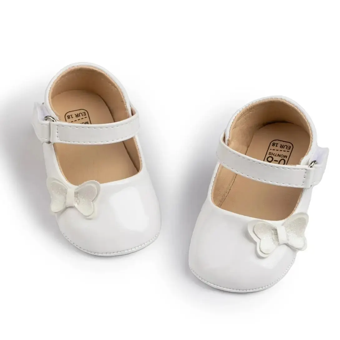 Meckior Baby Girl Shoes Newborn PU Leather Bowknot Dress Infants Shoes Rubber Non-Slip Toddler First Walker Baby Shoes Girls 3