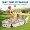 Large Wooden Sand Box Red Flag Rudder Lifebuoy Decoration Anchor Sign Bench Seats Storage Sand Pit for Beach Outdoor Light Wood 2
