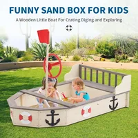Large Wooden Sand Box Red Flag Rudder Lifebuoy Decoration Anchor Sign Bench Seats Storage Sand Pit for Beach Outdoor Light Wood 2