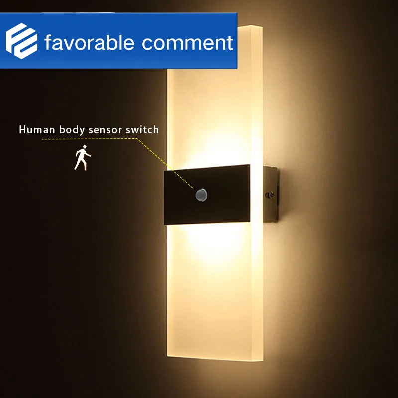 

USB Recharge Wireless Light Human Body Sensor Switch Home Decor Indoor lighting Bedroom Bedside Corridor Lamps LED Wall Lamp