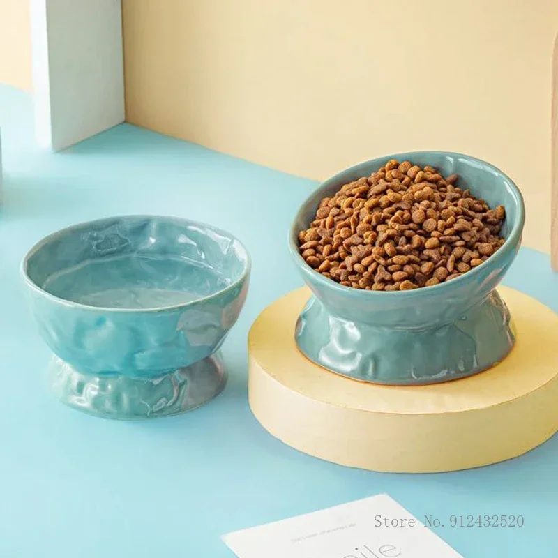 Creative 13 / 15cm Large-diameter Ceramic Dog Drinking Water Eating Neck Protection Anti Overturning High Foot Inclined Cat Bowl
