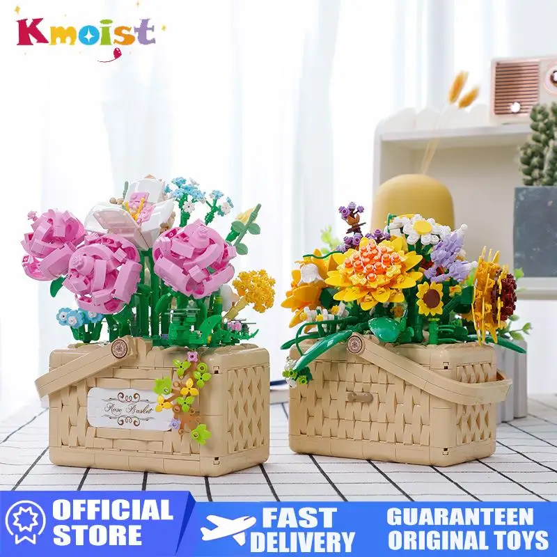 

Building Block Set Flower Basket Blossom Eternal Sunflower Rose Model Romantic Gift Diy Assemble Bricks Toys for Boys Home Decor