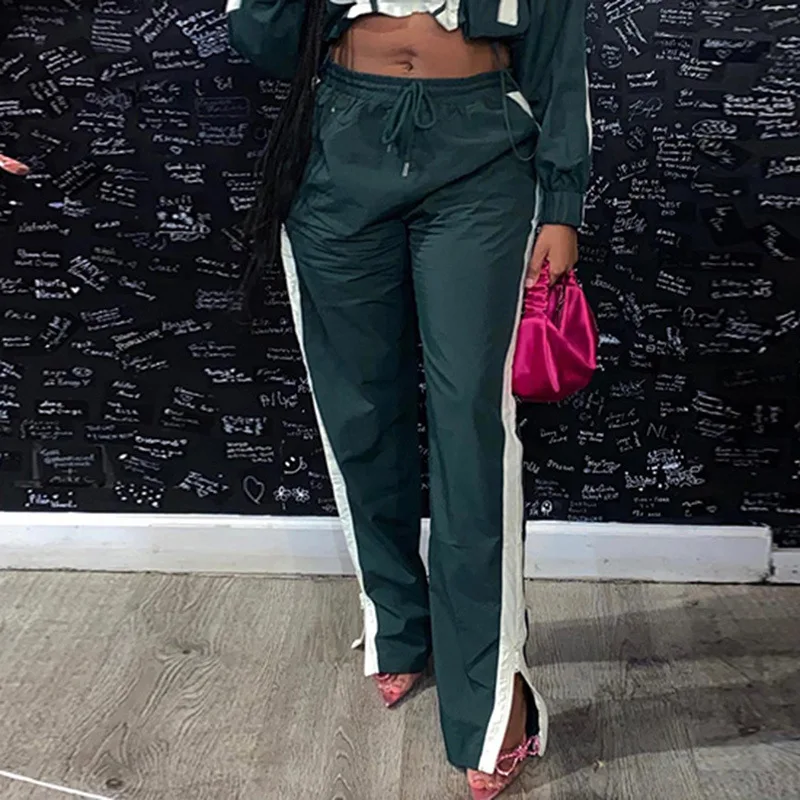 Street Style Color Patchwork Woven Cargo Lightweight Pants Cross Border Low Waist Ribbon Color Straight Casual Pants