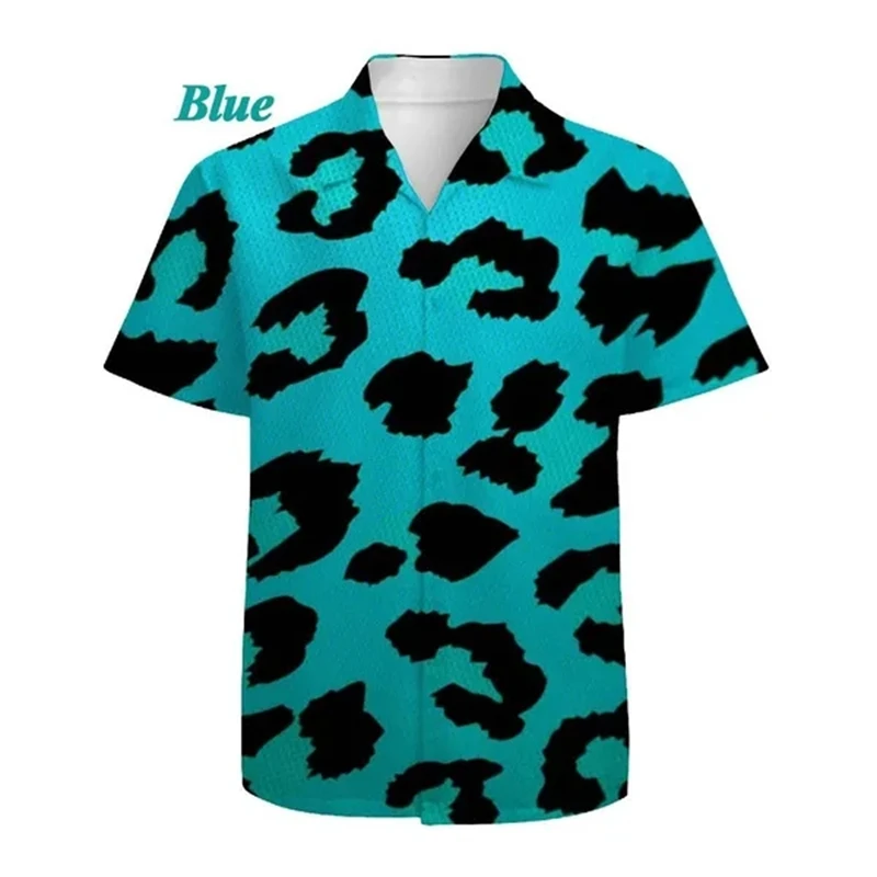 thumbnail image 1 of Camisas de lujo con estampado de leopardo para hombre, blusa ajustada de manga corta, elegante blusa de club con solapa abotonada, ropa de calle para hombre, camiseta cómoda, 1 of 5