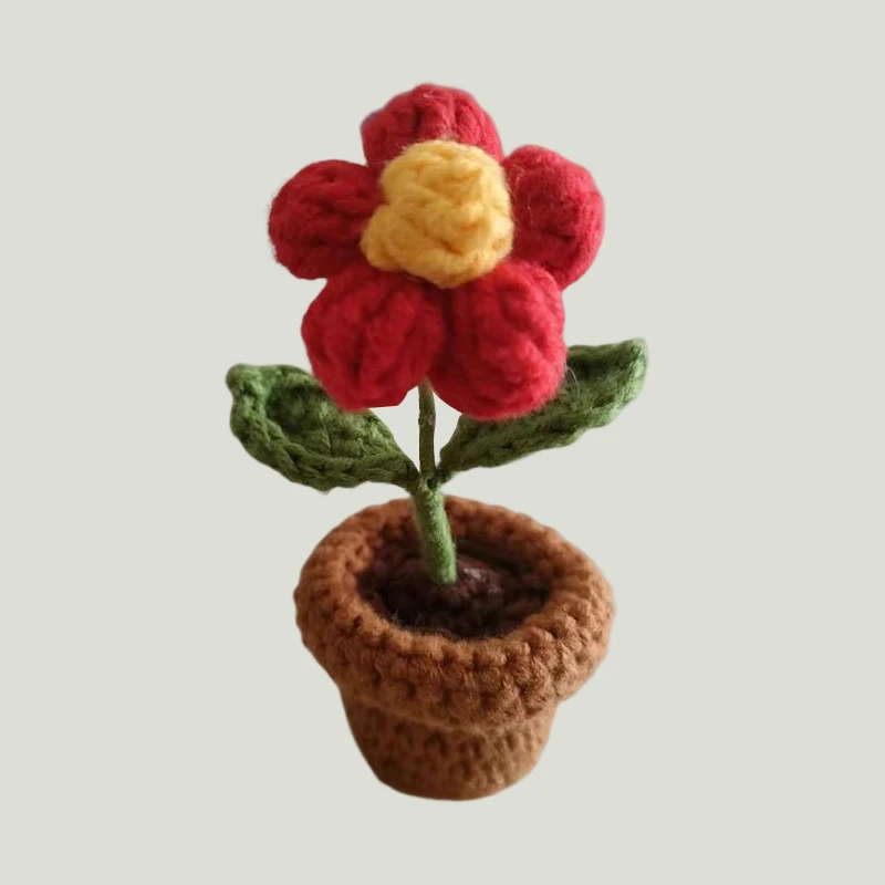 DIY handgemachte Häkelblumen Topf fertig gewebter Blumenstrauß künstliche gestrickte Blume Valentinstag Geschenk Home Desktop Dekor – Detail 8