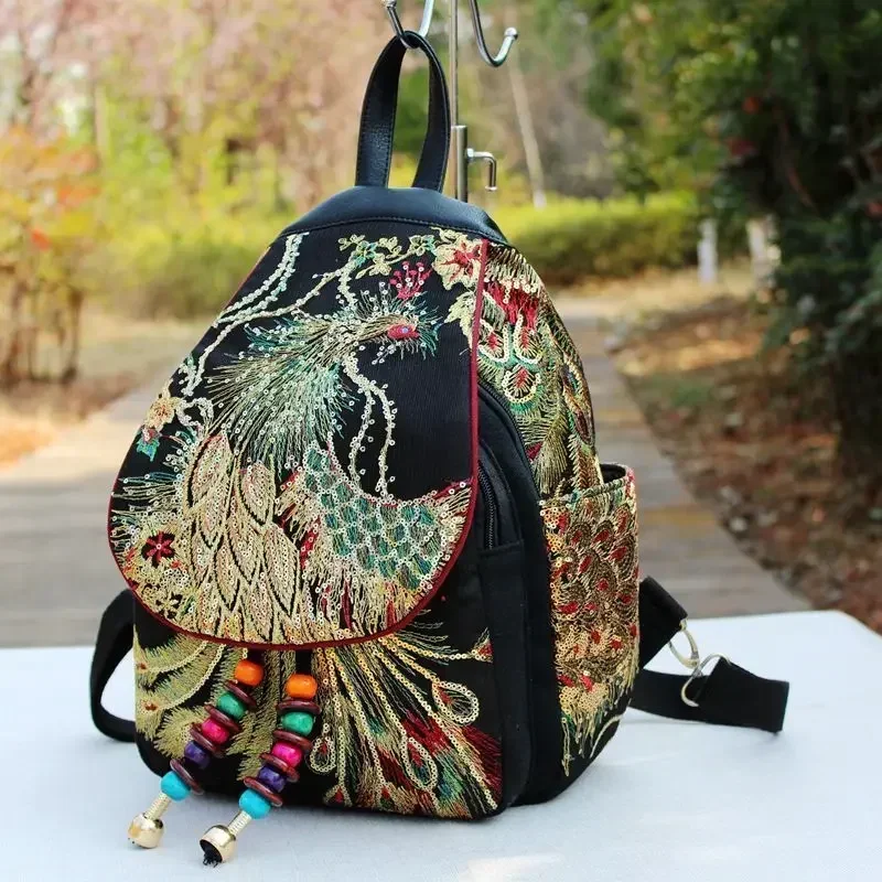 Vintage Design Canvas Backpack Women Large Capacity Ethnic  display picture 2