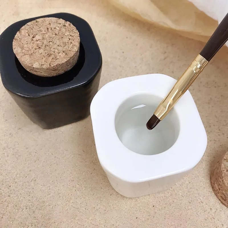 Crystal Ceramics Nail Cup Liquid Glass Powder Dappen Dish Nail Brush Washing Wooden Lid Manicure Equipment Tool