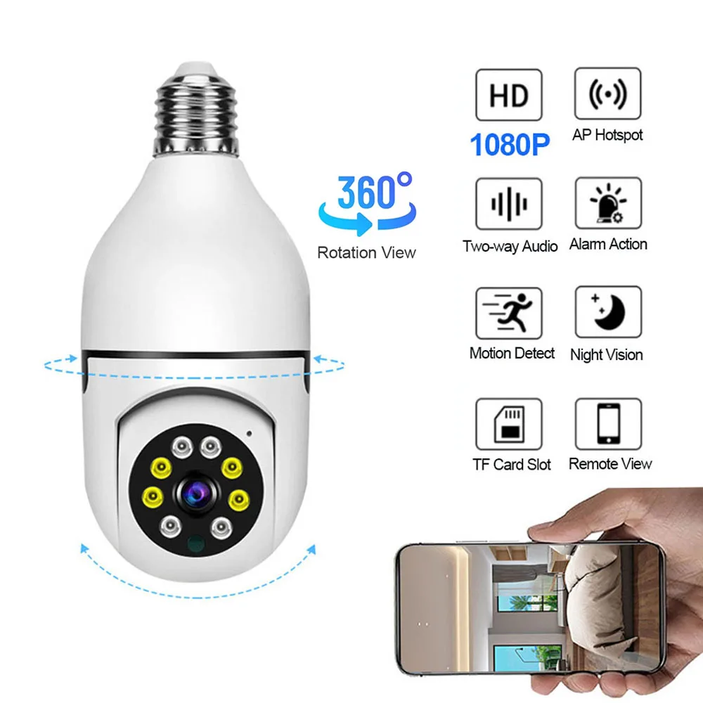 Wifi Camera Surveillance Camera Wifi IP Camera Bulb Camera 5G Wifi E27 Bulb Night Vision Camera Surveillance Full Color Automatic Human Tracking 4X Digital Zoom Video Security Monitor Cam